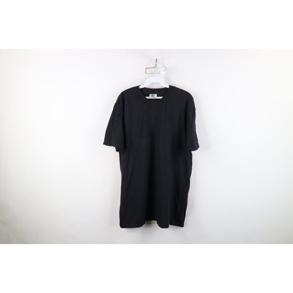 Vintage Streetwear Mens Large Distressed Blank Short Sleeve T-Shirt Black Cotton - Picture 1 of 11